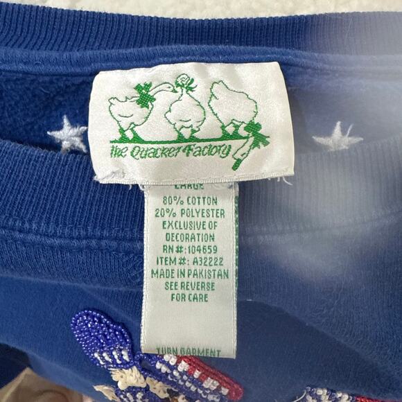 The Quacker Factory Vintage Christmas Sweater Snowman American Flag Blue Large - Picture 4 of 4